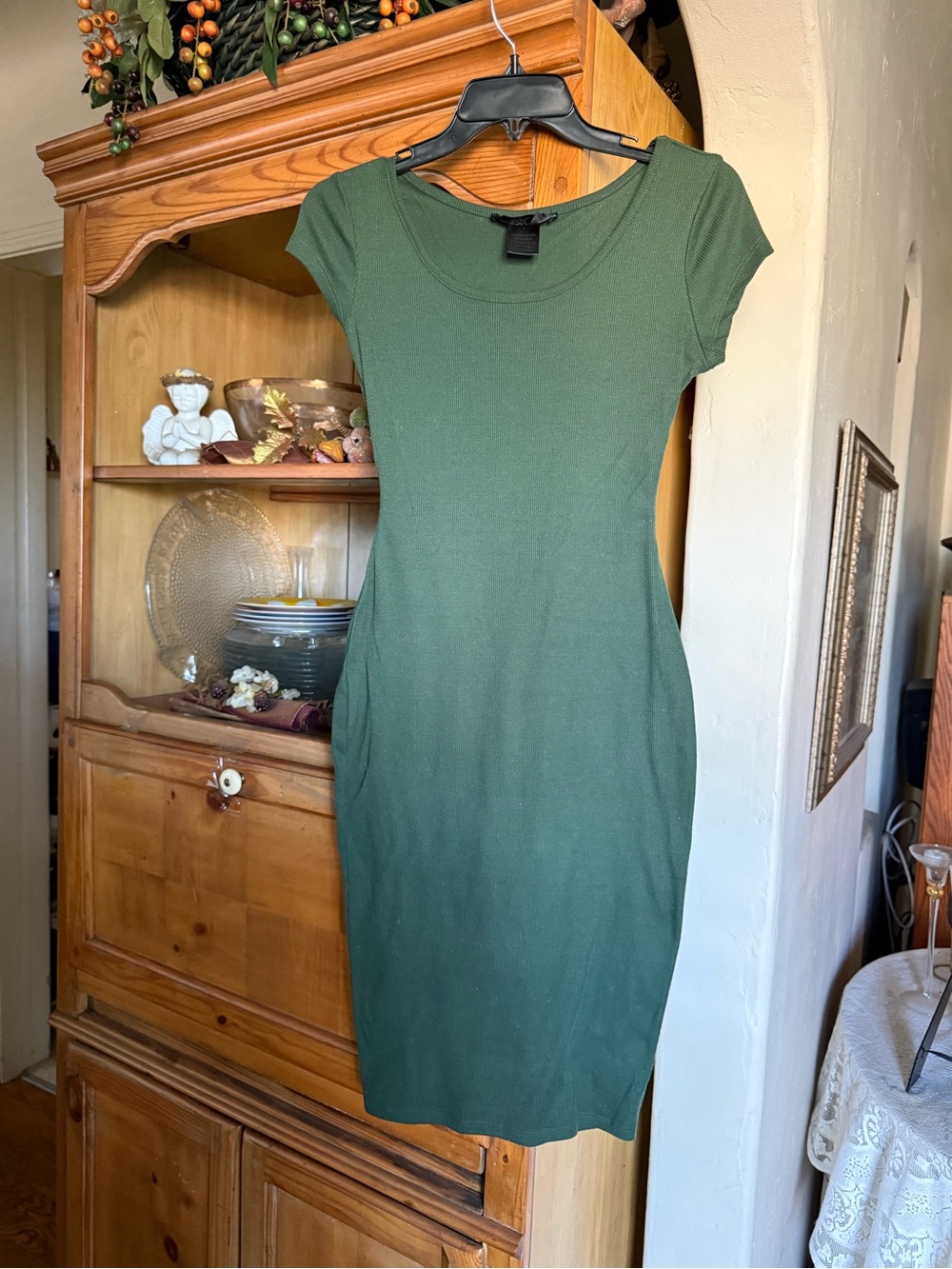 Classic Scoop Neck Green Bodycon Dress - Women